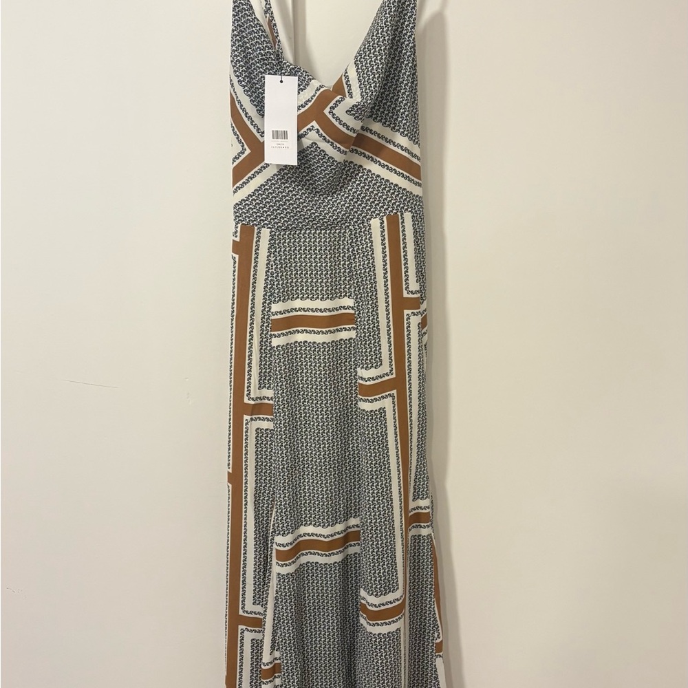 Ellison Blue and Brown Geometric Maxi Dress